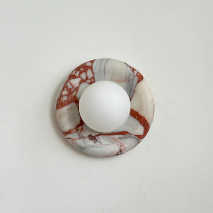 Elif Modern Round Marble Wall Light – White, Green, Wood