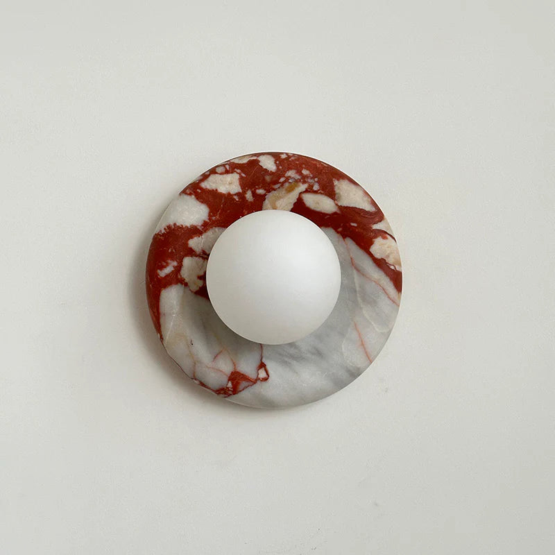 Elif Modern Round Marble Wall Light – White, Green, Wood