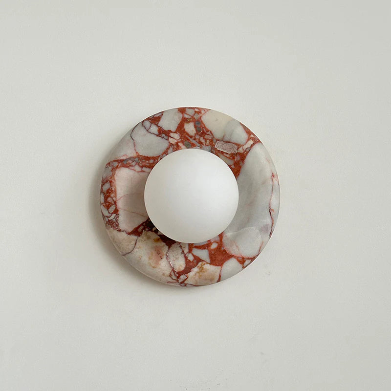 Elif Modern Round Marble Wall Light – White, Green, Wood