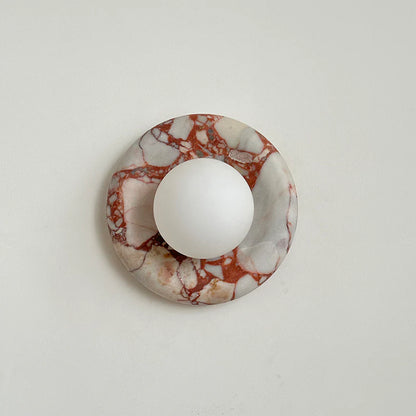 Elif Modern Round Marble Wall Light – White, Green, Wood