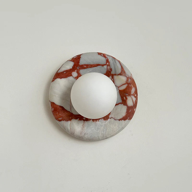 Elif Modern Round Marble Wall Light – White, Green, Wood
