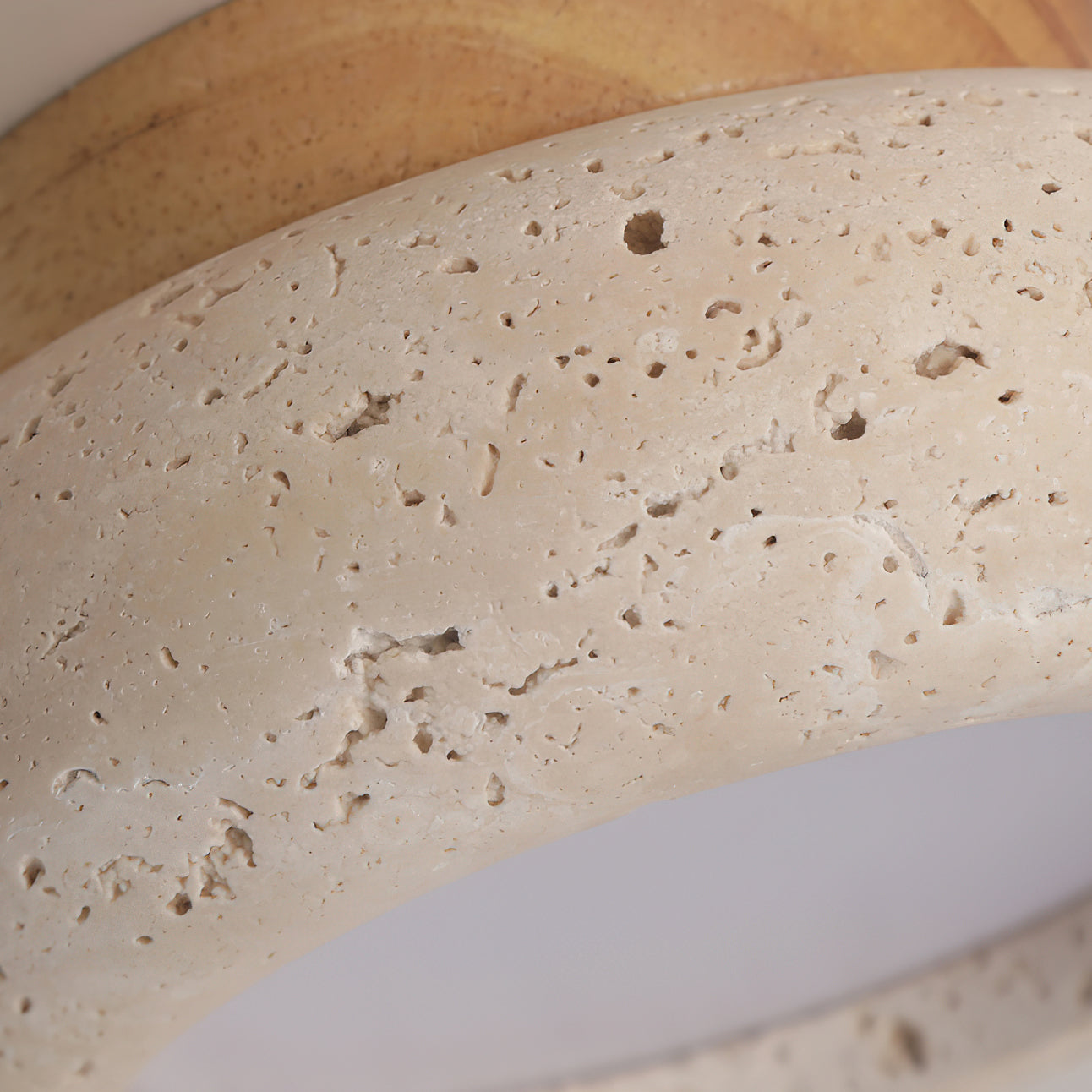 Travertine Flush Ceiling Light – Minimalist Stone & Wood LED Ceiling Lamp