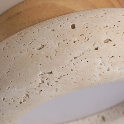 Travertine Flush Ceiling Light – Minimalist Stone & Wood LED Ceiling Lamp