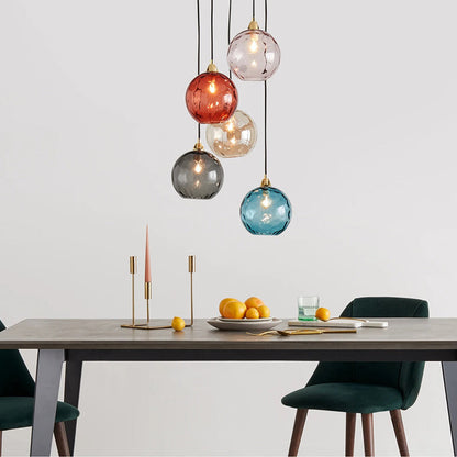 Colored Water-Glass Globe Chandelier – Modern Multi-Bulb Pendant