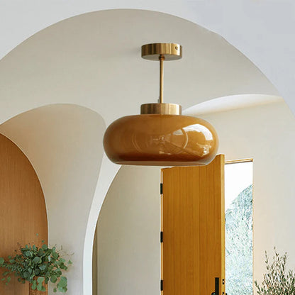 Vintage Semi-Flush Ceiling Light – 11″ Orange Dome Shade