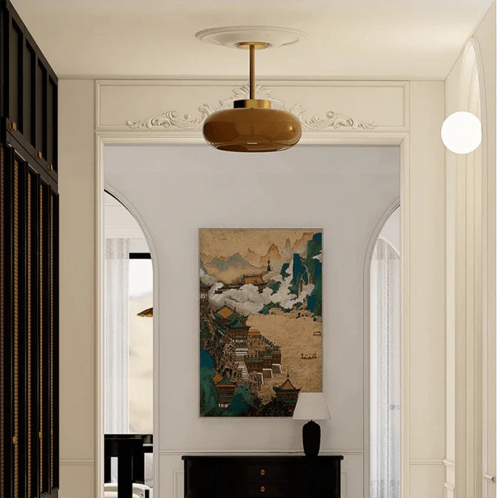 Vintage Semi-Flush Ceiling Light – 11″ Orange Dome Shade