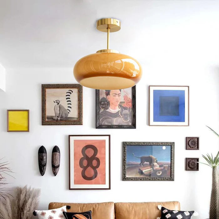 Vintage Semi-Flush Ceiling Light – 11″ Orange Dome Shade