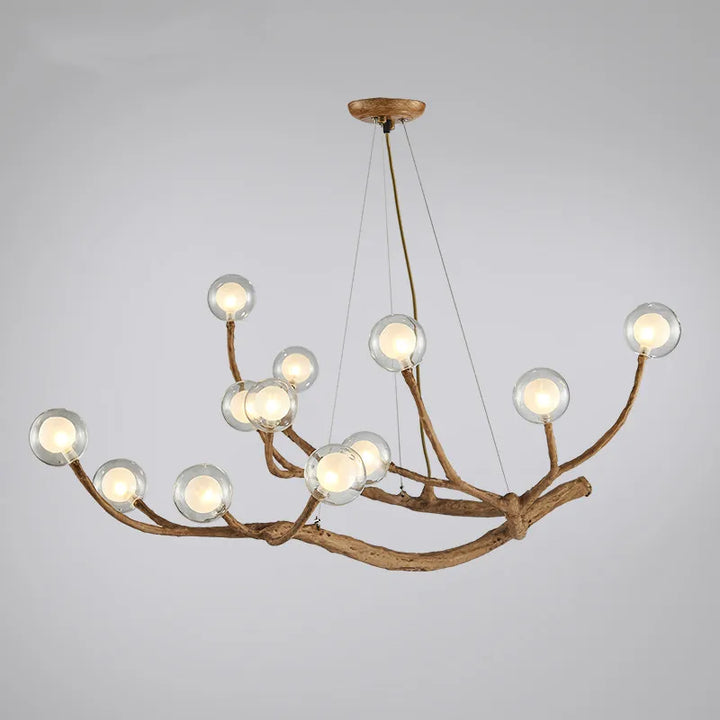 Branch Chandelier – Natural Wood and Glass Pendant Light