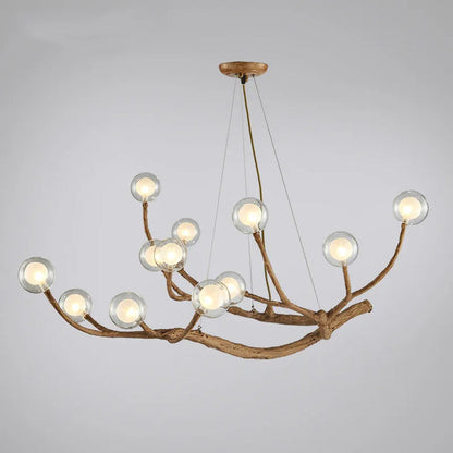 Branch Chandelier – Natural Wood and Glass Pendant Light