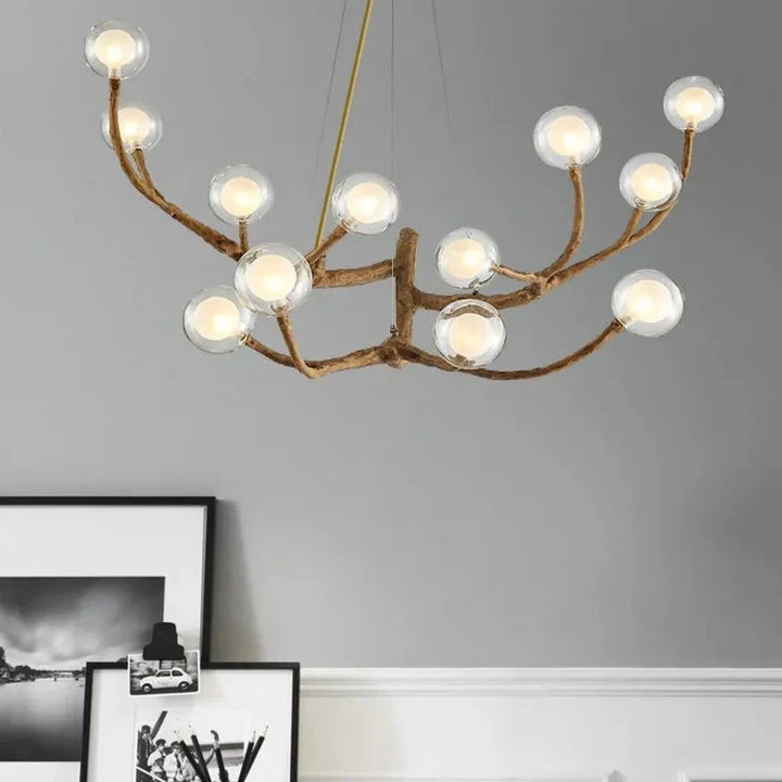 Branch Chandelier – Natural Wood and Glass Pendant Light