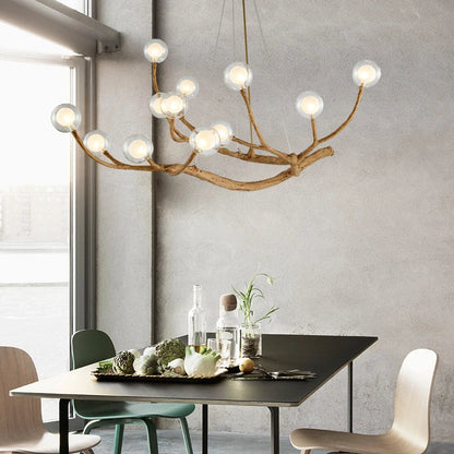 Branch Chandelier – Natural Wood and Glass Pendant Light