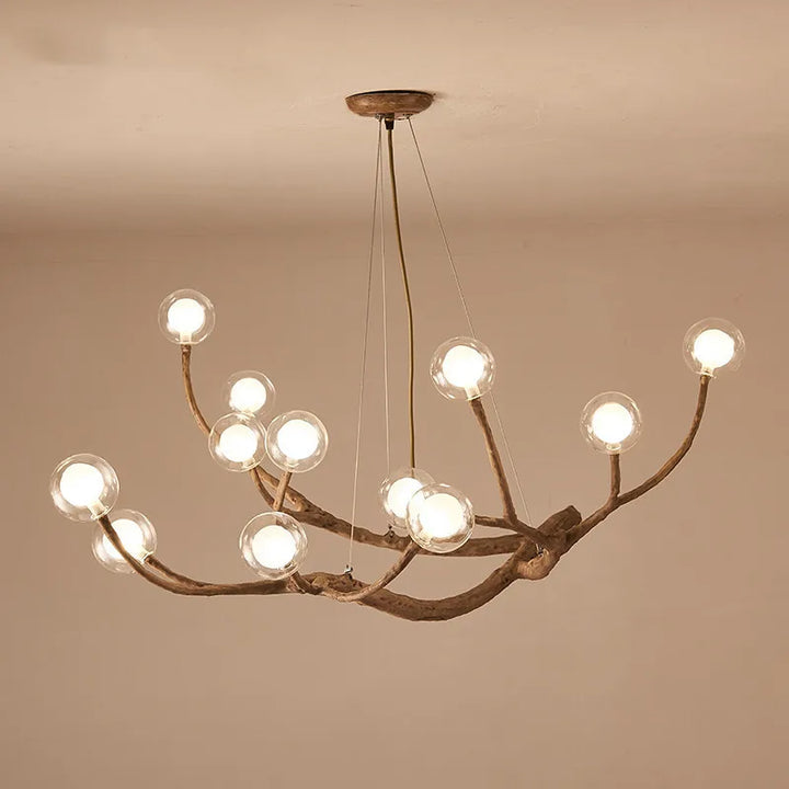 Branch Chandelier – Natural Wood and Glass Pendant Light