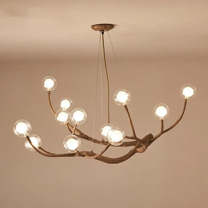Branch Chandelier – Natural Wood and Glass Pendant Light
