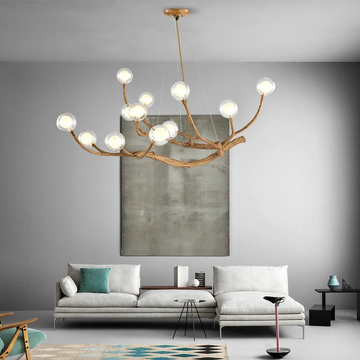 Branch Chandelier – Natural Wood and Glass Pendant Light