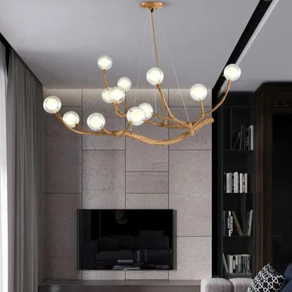 Branch Chandelier – Natural Wood and Glass Pendant Light