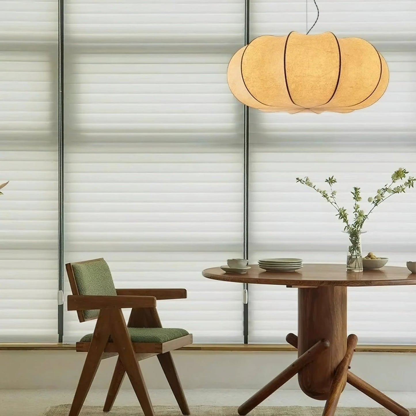 Ozawa Vintage Oblate Silk & Metal Pendant Light – 3 Sizes