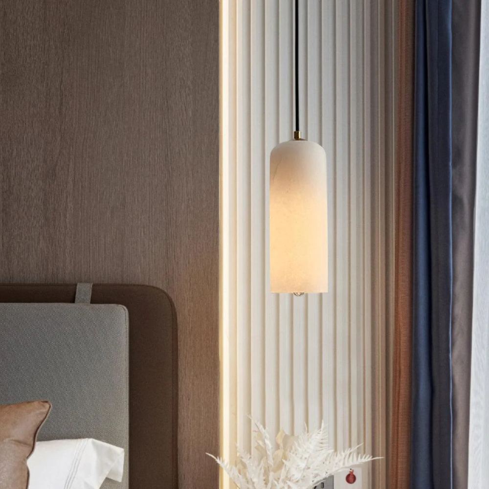 Jade Minimalist Metal & Alabaster Pendant Light – Brass Finish