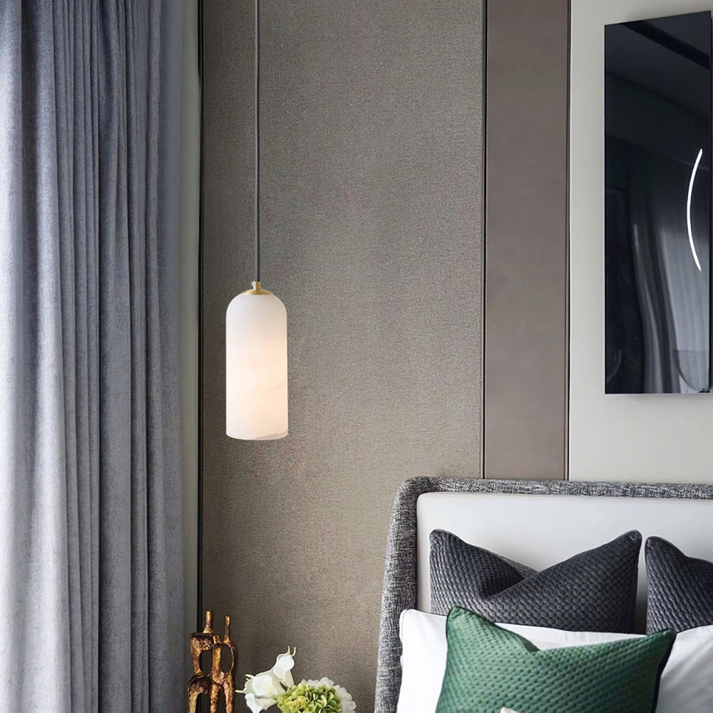 Jade Minimalist Metal & Alabaster Pendant Light – Brass Finish