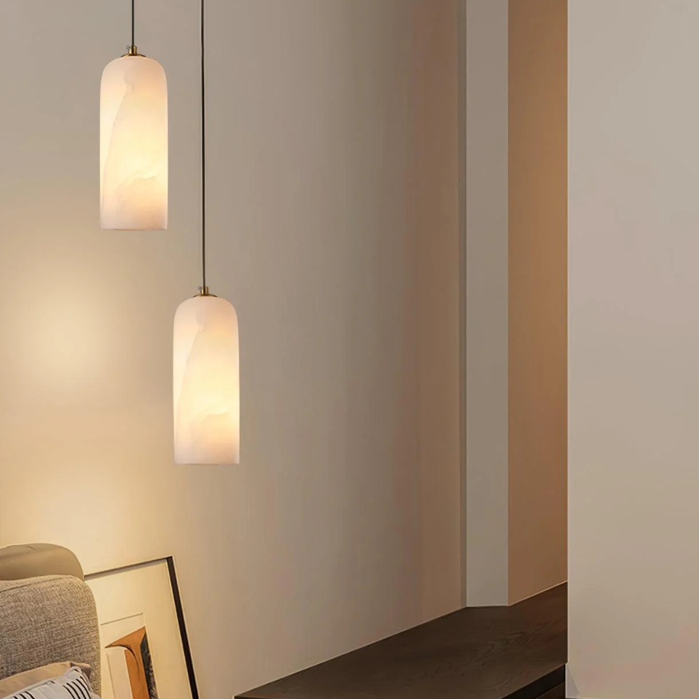Jade Minimalist Metal & Alabaster Pendant Light – Brass Finish