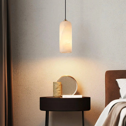 Jade Minimalist Metal & Alabaster Pendant Light – Brass Finish