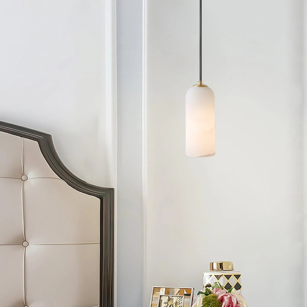 Jade Minimalist Metal & Alabaster Pendant Light – Brass Finish