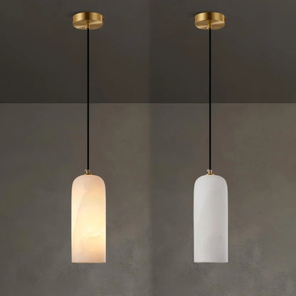 Jade Minimalist Metal & Alabaster Pendant Light – Brass Finish