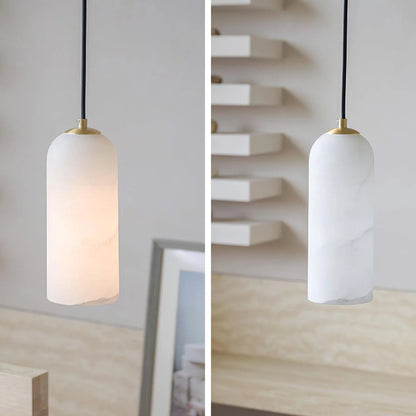 Jade Minimalist Metal & Alabaster Pendant Light – Brass Finish