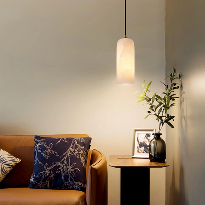 Jade Minimalist Metal & Alabaster Pendant Light – Brass Finish