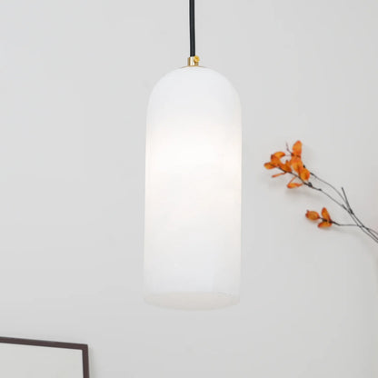 Jade Minimalist Metal & Alabaster Pendant Light – Brass Finish