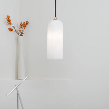 Jade Minimalist Metal & Alabaster Pendant Light – Brass Finish