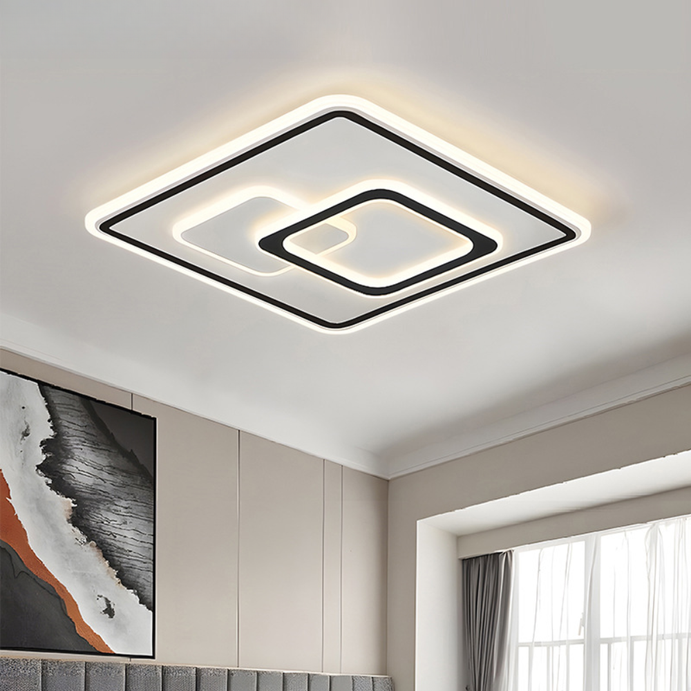 Lacey Square Flush Mount Ceiling Light – Black Acrylic, 19.7"