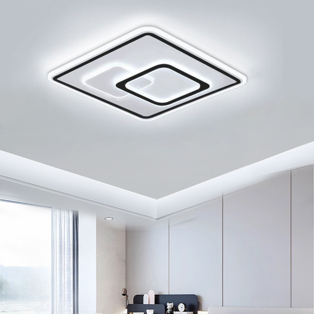 Lacey Square Flush Mount Ceiling Light – Black Acrylic, 19.7"