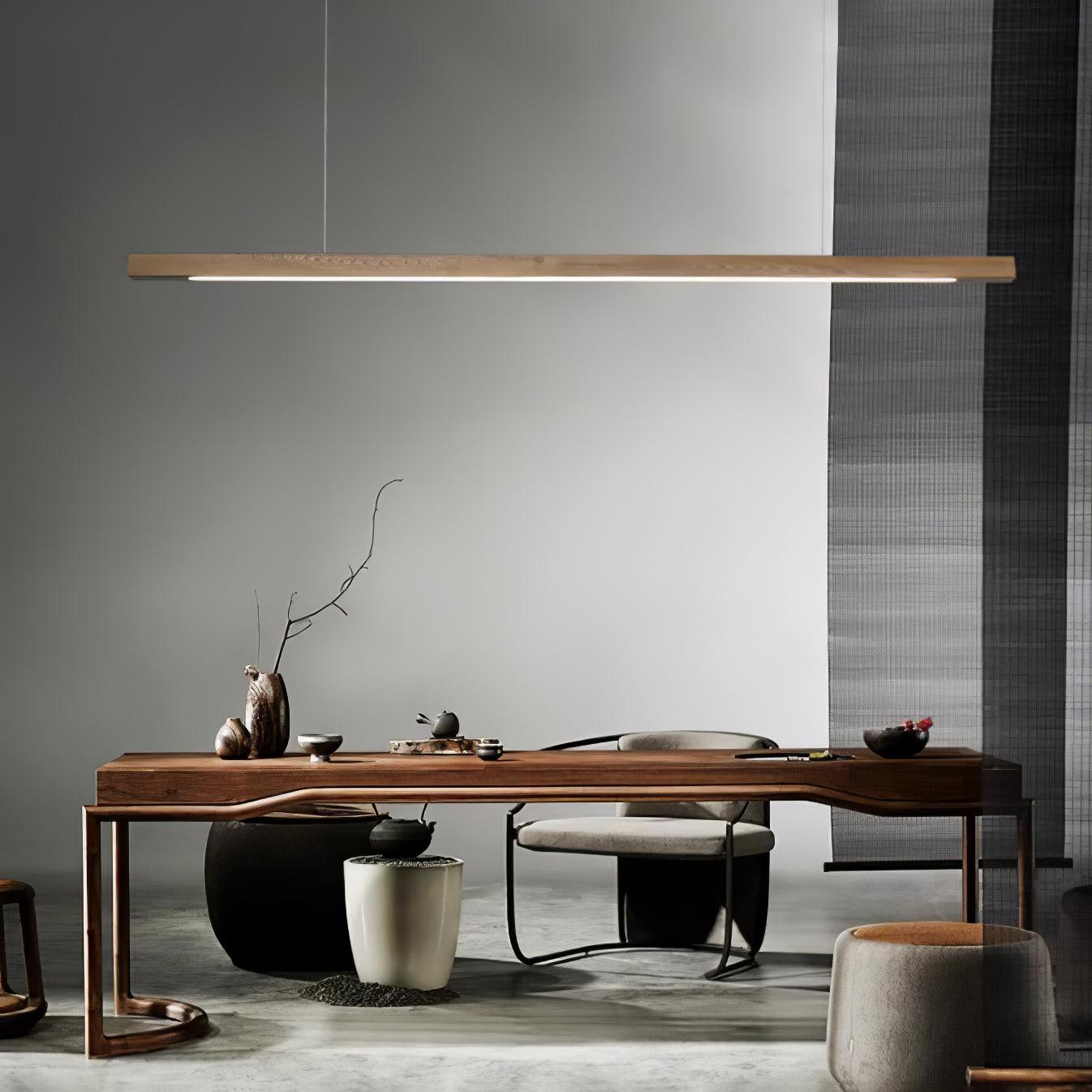 Scandinavian Wood Linear Pendant Light With Warm LED Glow