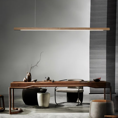 Scandinavian Wood Linear Pendant Light With Warm LED Glow