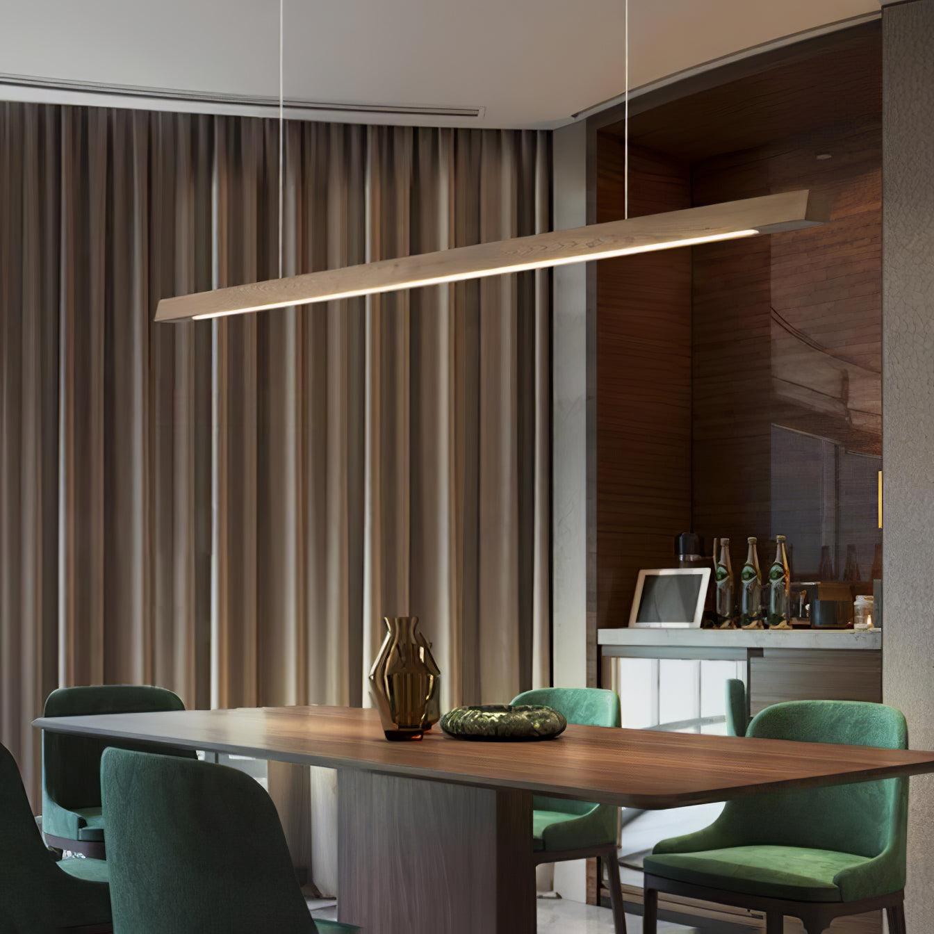 Scandinavian Wood Linear Pendant Light With Warm LED Glow
