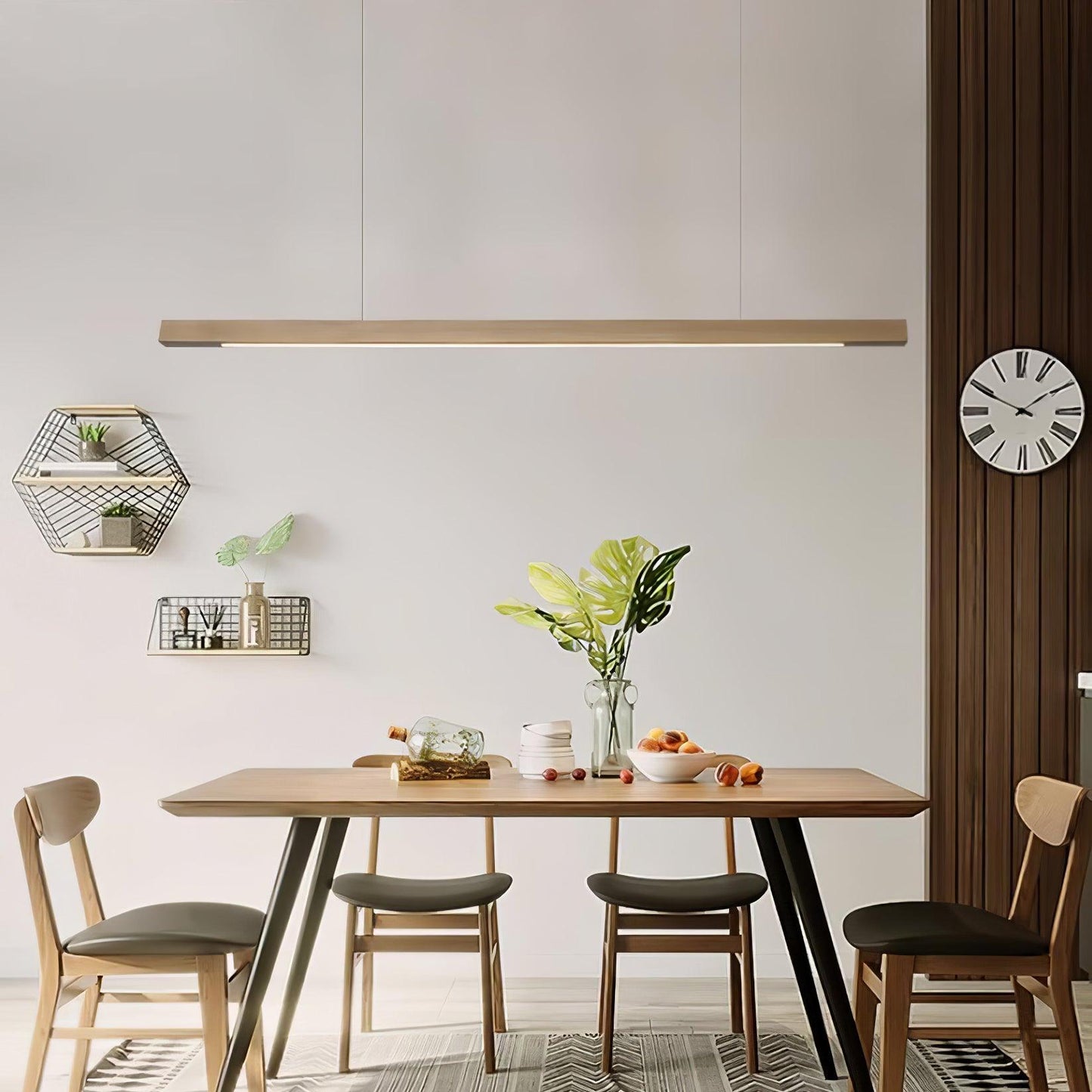 Scandinavian Wood Linear Pendant Light With Warm LED Glow