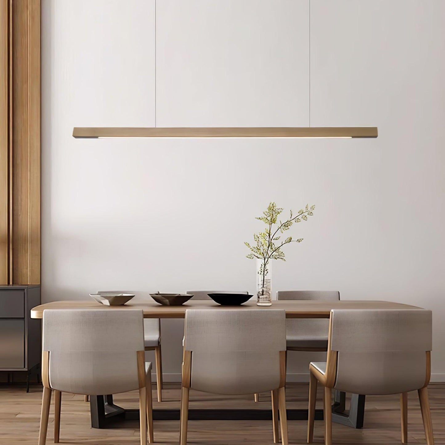 Scandinavian Wood Linear Pendant Light With Warm LED Glow