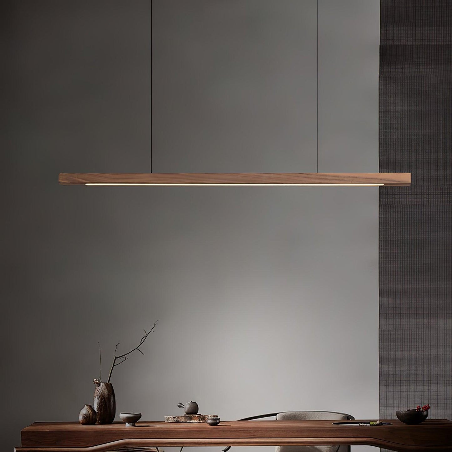 Scandinavian Wood Linear Pendant Light With Warm LED Glow