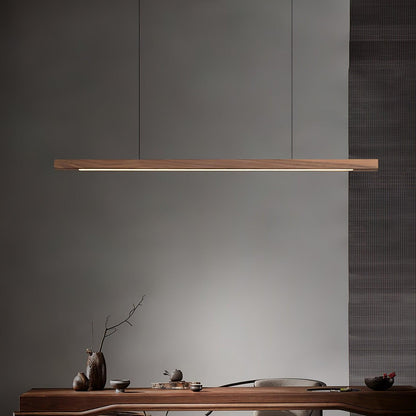 Scandinavian Wood Linear Pendant Light With Warm LED Glow