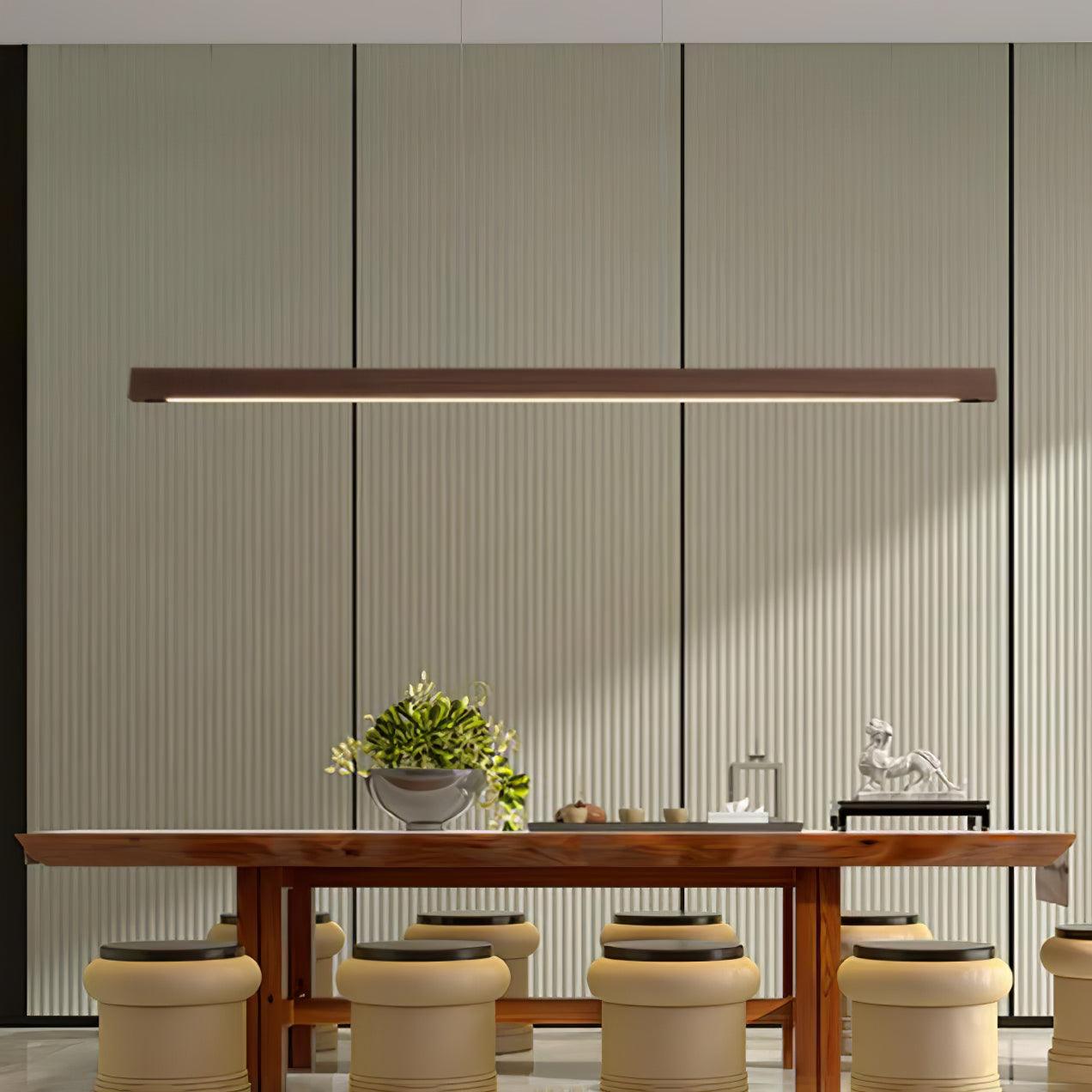 Scandinavian Wood Linear Pendant Light With Warm LED Glow