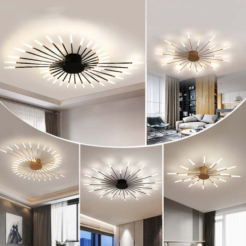 Lowry Fireworks LED Ceiling Light – Black/Gold, 12–42 Bulbs