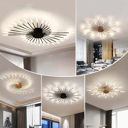 Lowry Fireworks LED Ceiling Light – Black/Gold, 12–42 Bulbs