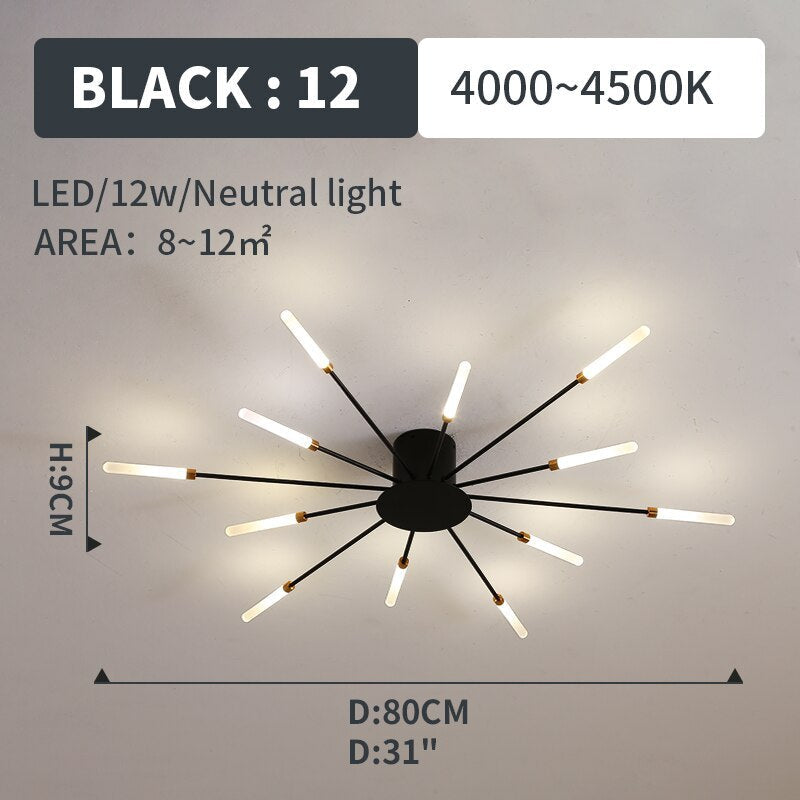 Lowry Fireworks LED Ceiling Light – Black/Gold, 12–42 Bulbs