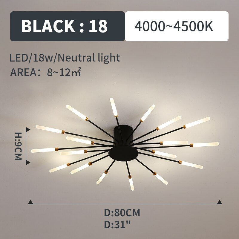 Lowry Fireworks LED Ceiling Light – Black/Gold, 12–42 Bulbs