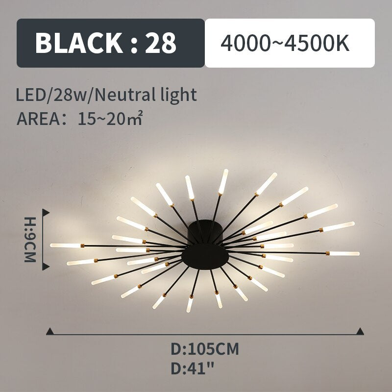 Lowry Fireworks LED Ceiling Light – Black/Gold, 12–42 Bulbs