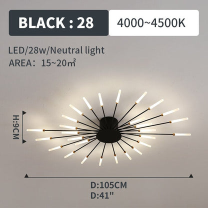 Lowry Fireworks LED Ceiling Light – Black/Gold, 12–42 Bulbs