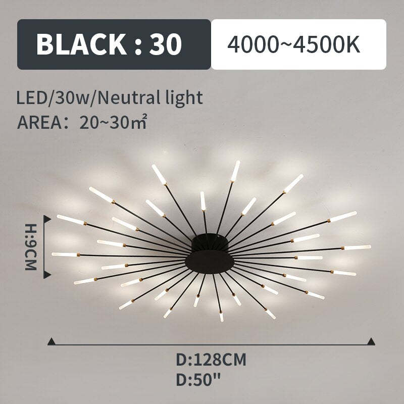 Lowry Fireworks LED Ceiling Light – Black/Gold, 12–42 Bulbs