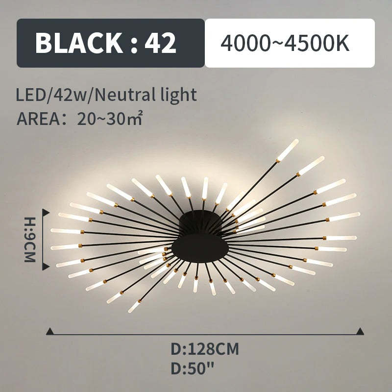 Lowry Fireworks LED Ceiling Light – Black/Gold, 12–42 Bulbs