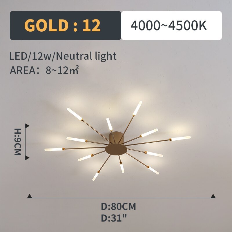 Lowry Fireworks LED Ceiling Light – Black/Gold, 12–42 Bulbs