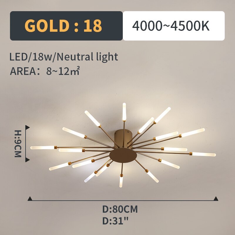 Lowry Fireworks LED Ceiling Light – Black/Gold, 12–42 Bulbs